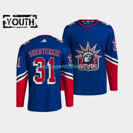 New York Rangers Igor Shesterkin 31 Adidas 2022-2023 Reverse Retro Blauw Authentic Shirt - Kinderen